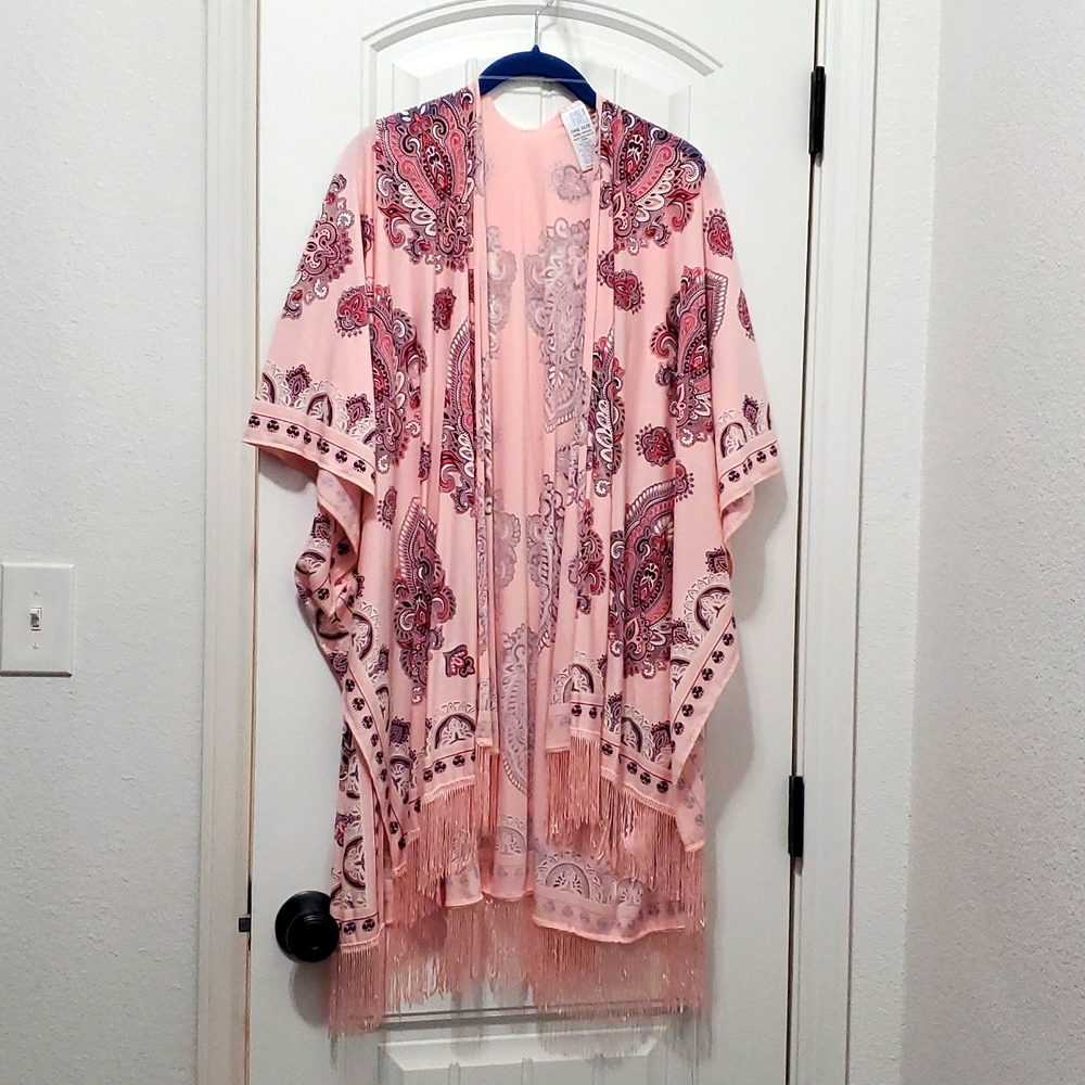 Pink fringe cover up